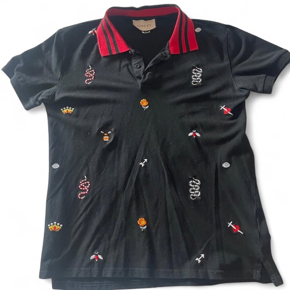 Gucci Embroidered Snake Flower Bee Polo